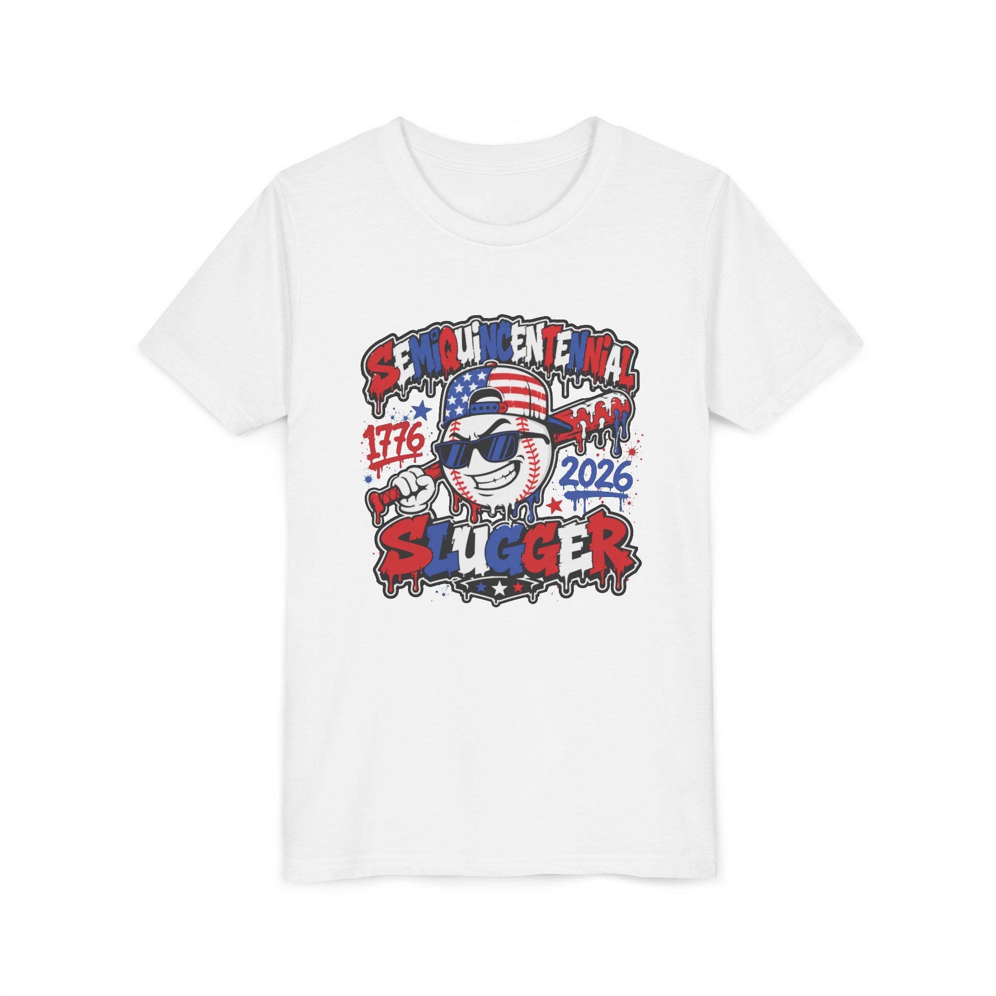 Youth Tee - 'Semiquincentennial Slugger 1776-2026' Patriotic 250th Anniversary Baseball Shirt
