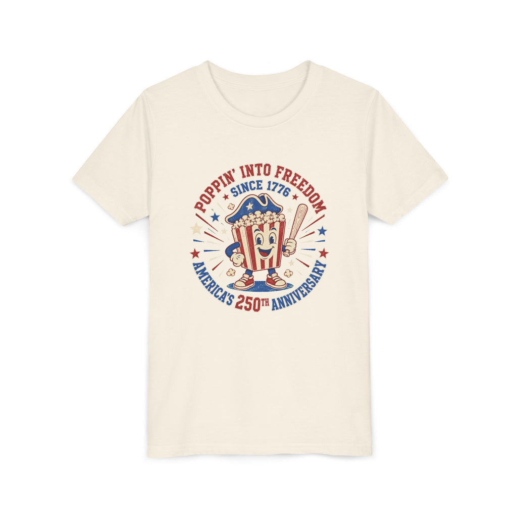 Youth Tee — "Poppin' Into Freedom" 250th Anniversary Patriotic Popcorn Shirt