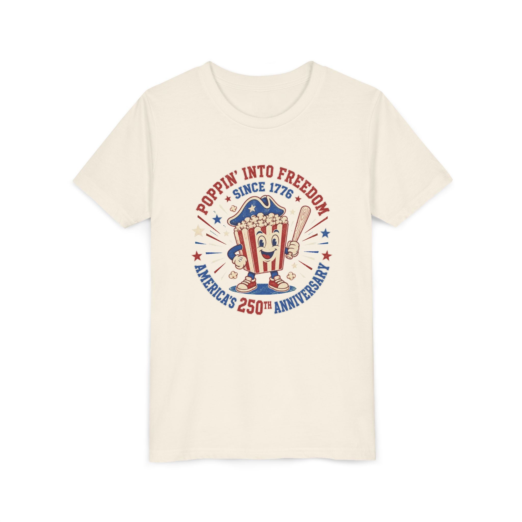 Youth Tee — "Poppin' Into Freedom" 250th Anniversary Patriotic Popcorn Shirt