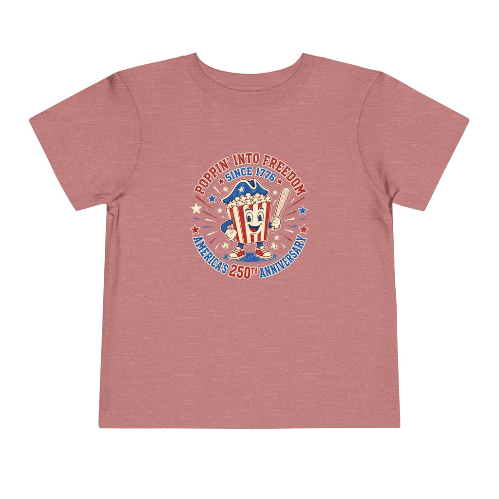 Retro Popcorn Toddler Tee — “Poppin’ Into Freedom” 250th Anniversary Patriotic Popcorn Graphic