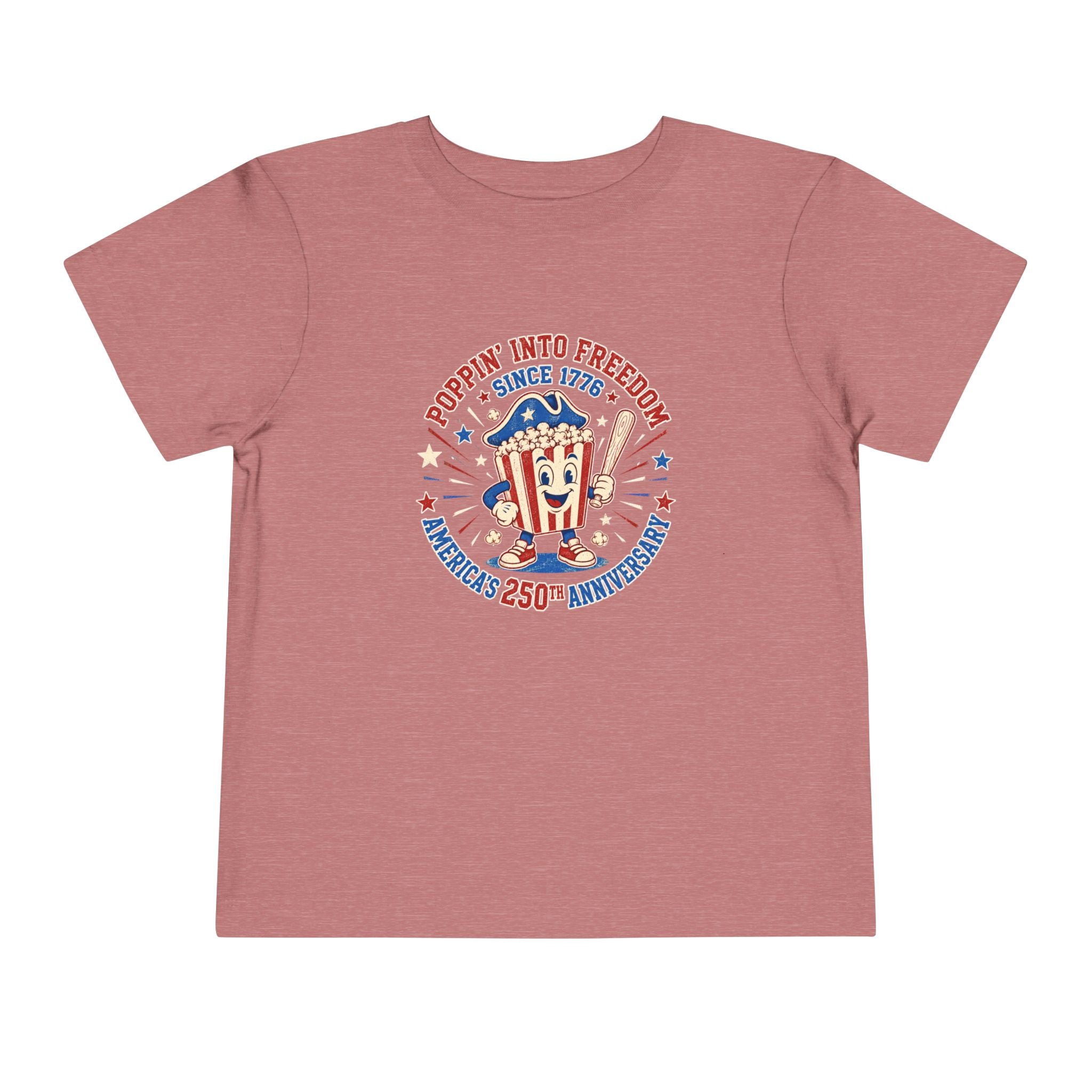 Retro Popcorn Toddler Tee — “Poppin’ Into Freedom” 250th Anniversary Patriotic Popcorn Graphic