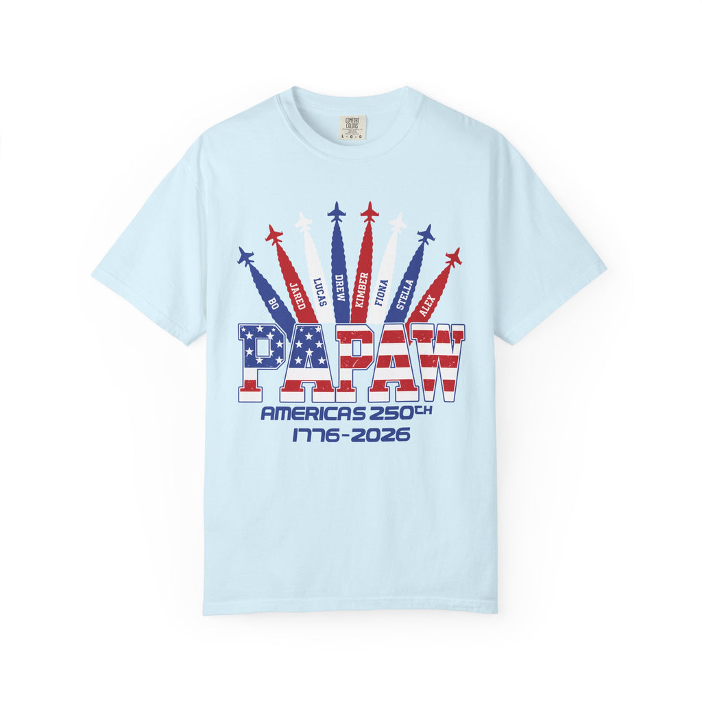 Custom Papaw 250th Anniversary T-Shirt — Patriotic Jet Tribute (1776–2026)