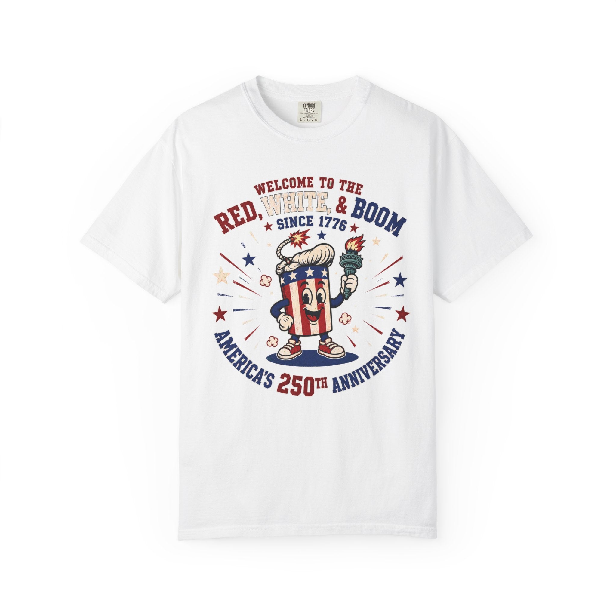 T-Shirt — "Red, White & Boom" America's 250th Anniversary Patriotic Tee