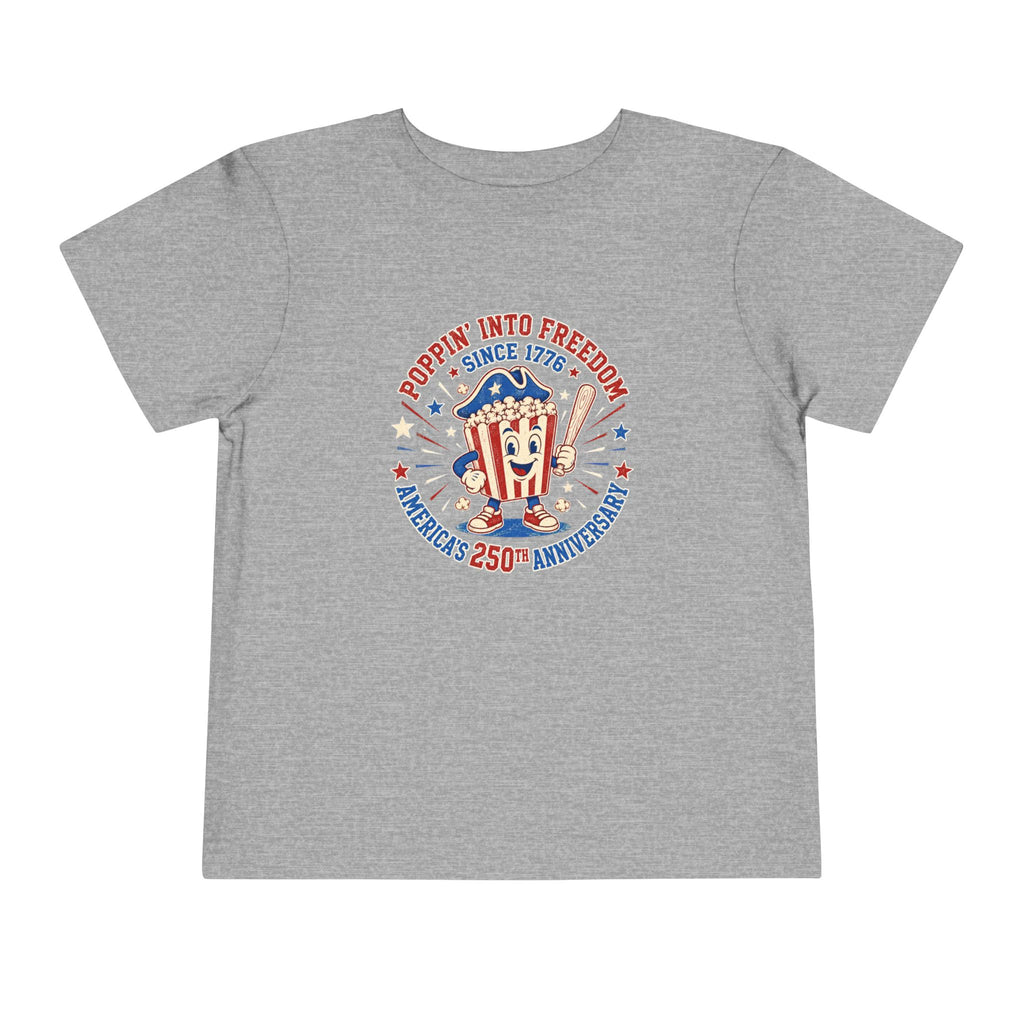 Retro Popcorn Toddler Tee — “Poppin’ Into Freedom” 250th Anniversary Patriotic Popcorn Graphic