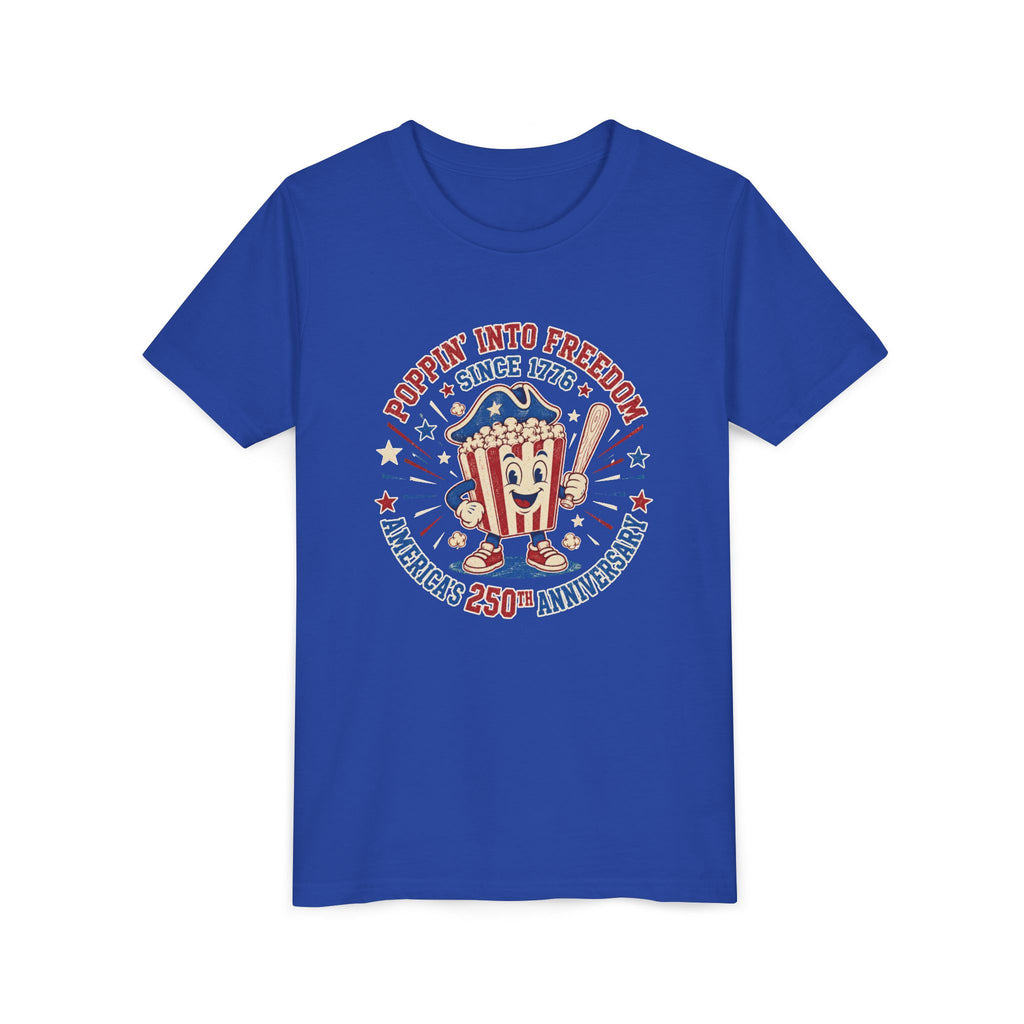 Youth Tee — "Poppin' Into Freedom" 250th Anniversary Patriotic Popcorn Shirt