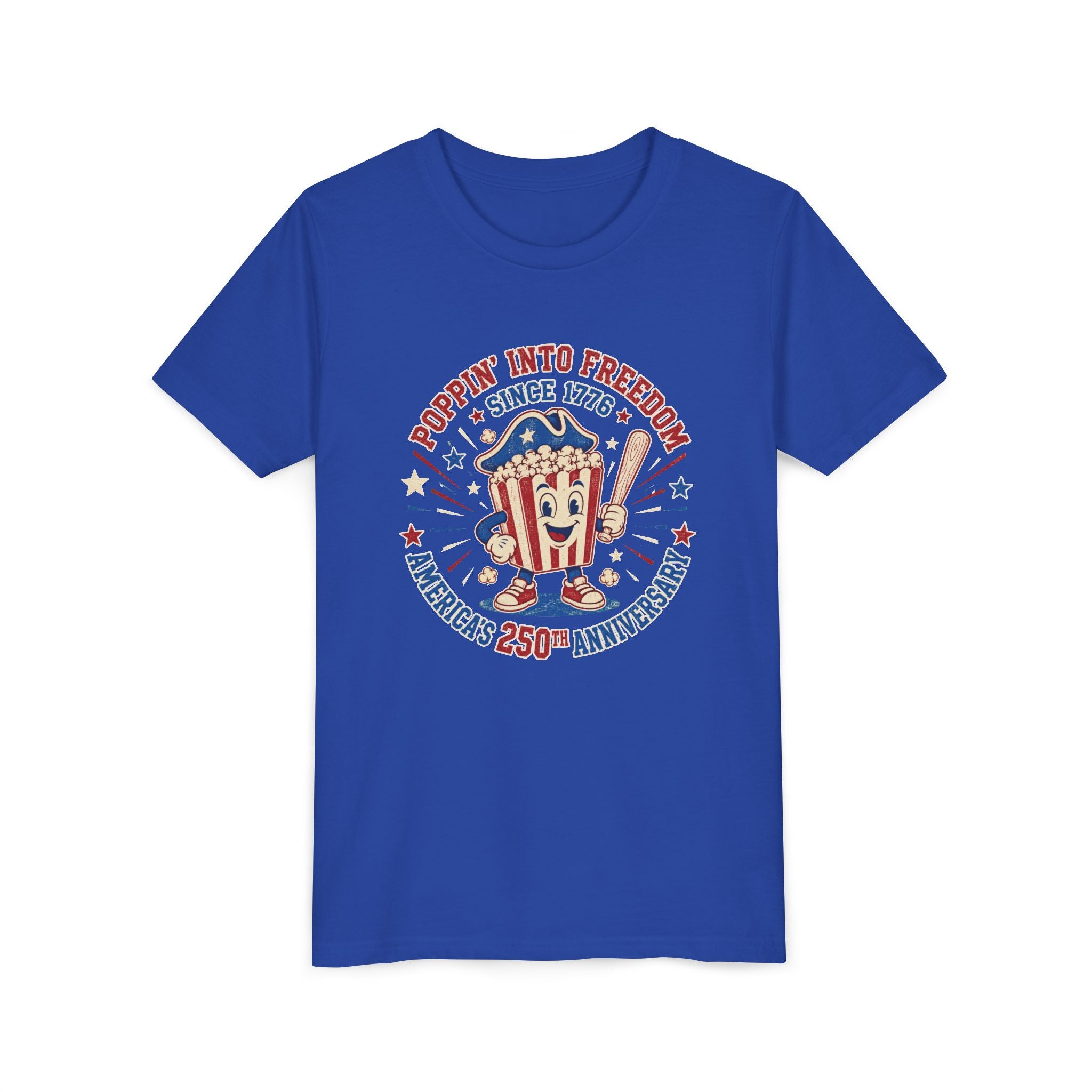 Youth Tee — "Poppin' Into Freedom" 250th Anniversary Patriotic Popcorn Shirt