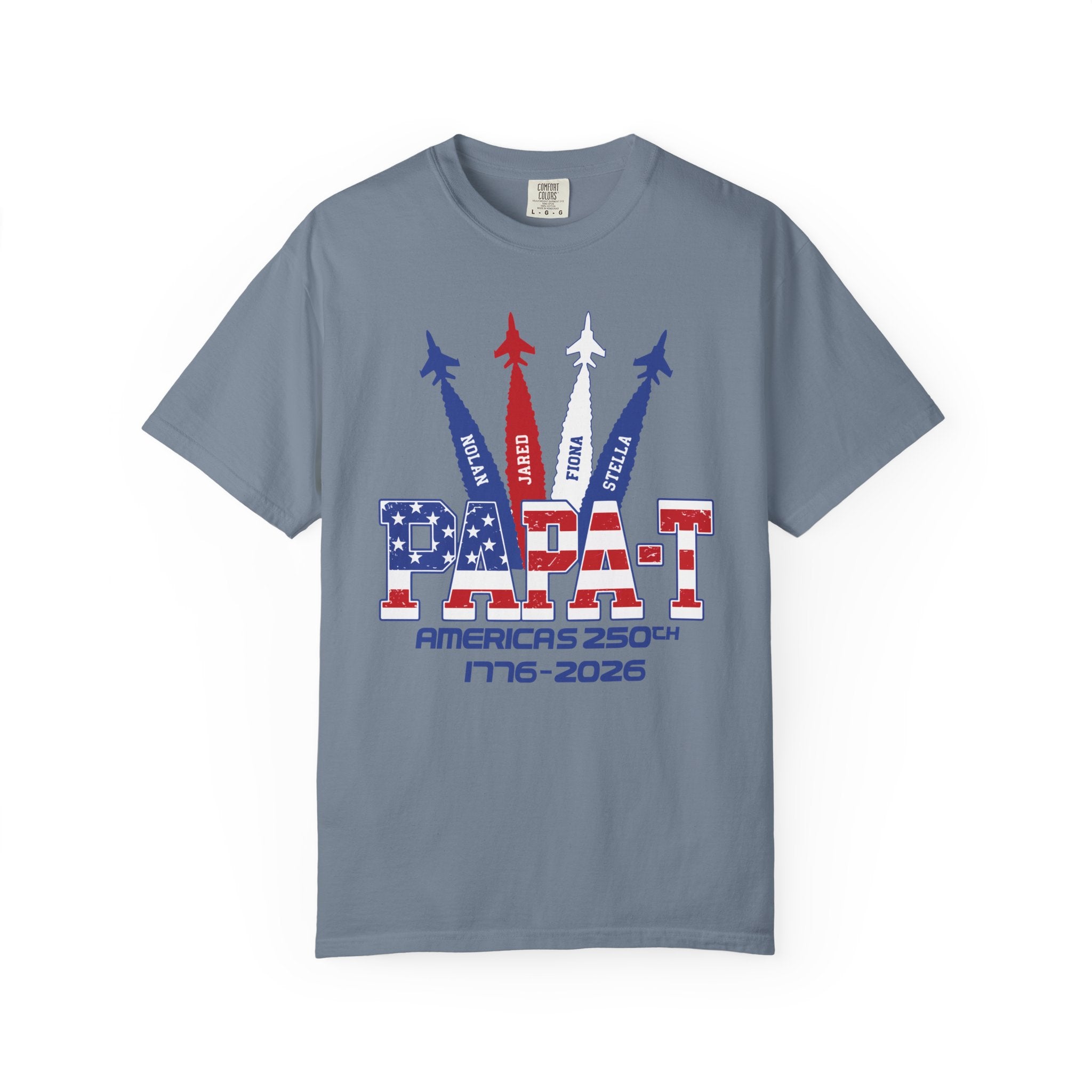 Custom Papa 250th Anniversary T-Shirt — Patriotic Jet Tribute (1776–2026)