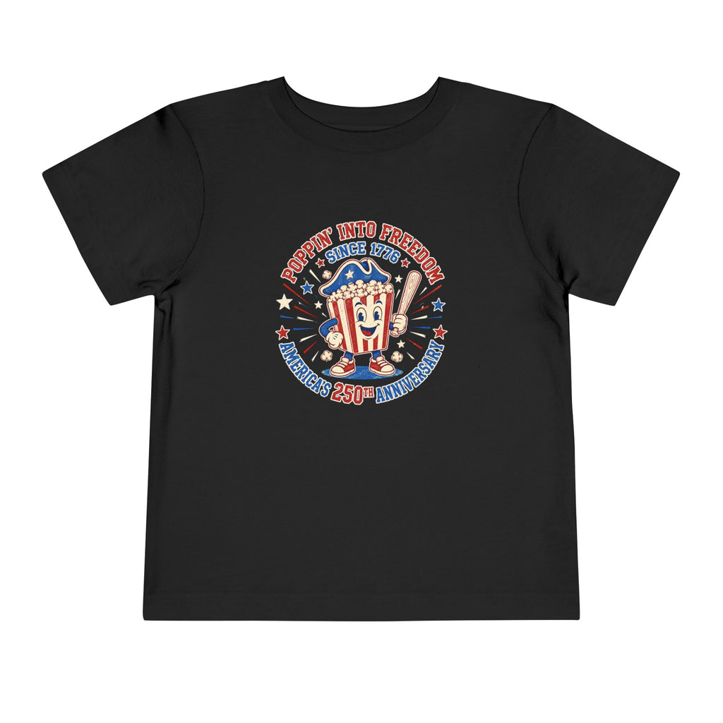 Retro Popcorn Toddler Tee — “Poppin’ Into Freedom” 250th Anniversary Patriotic Popcorn Graphic