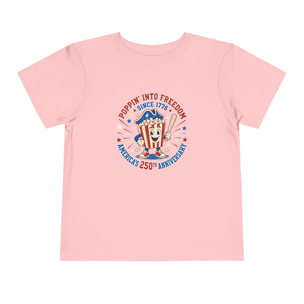 Retro Popcorn Toddler Tee — “Poppin’ Into Freedom” 250th Anniversary Patriotic Popcorn Graphic