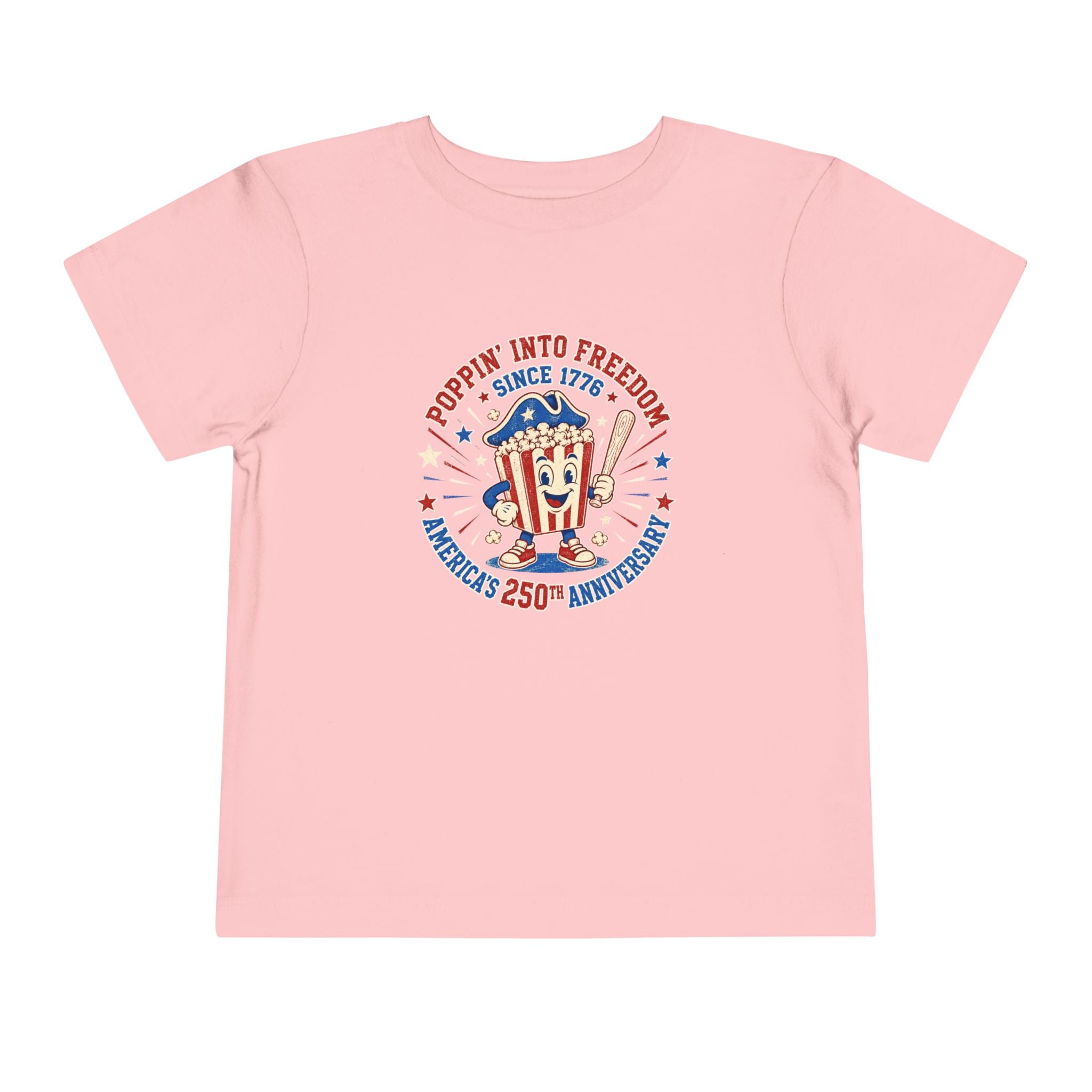 Retro Popcorn Toddler Tee — “Poppin’ Into Freedom” 250th Anniversary Patriotic Popcorn Graphic