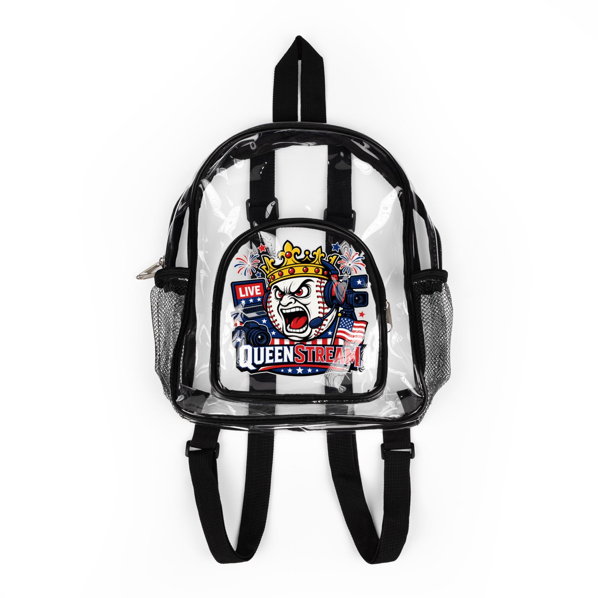 Clear Stadium Backpack — Transparent School & Game Day Bag with Front Logo Pocket