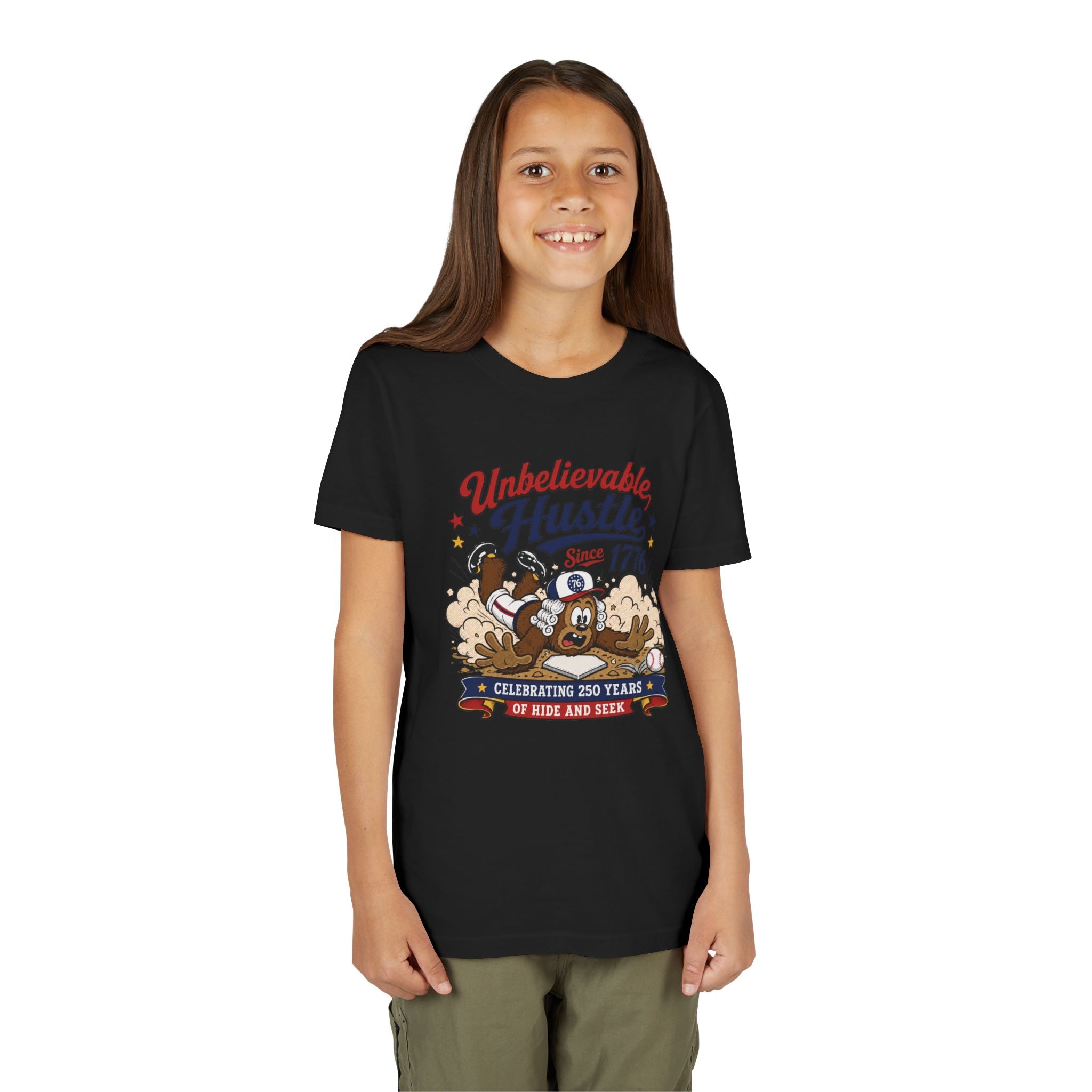 Youth Tee — "Unbelievable Hustle Since 1776" Patriotic Kids T-Shirt (Celebrating 250 Years)