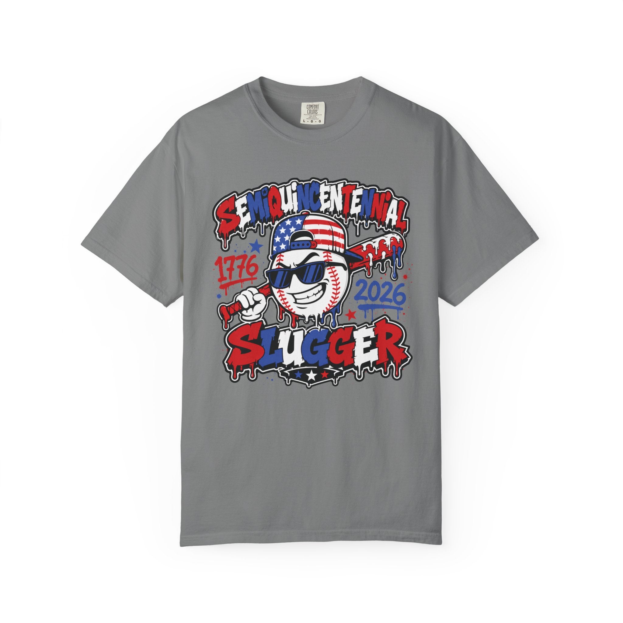 Semiquincentennial Slugger T-Shirt — 1776–2026 Patriotic Baseball Tee