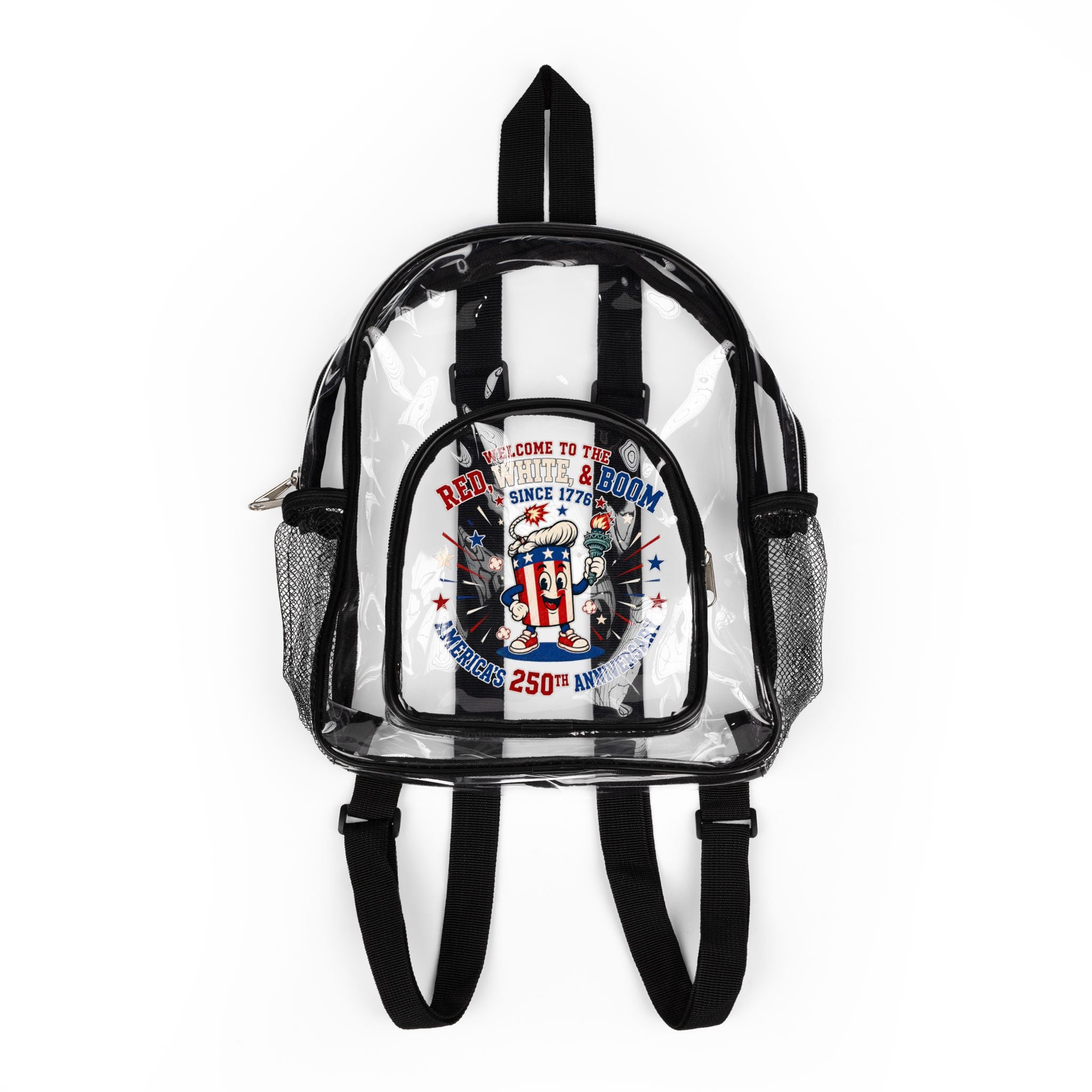 Clear Stadium Backpack — Transparent School & Game Day Bag with Front Logo Pocket