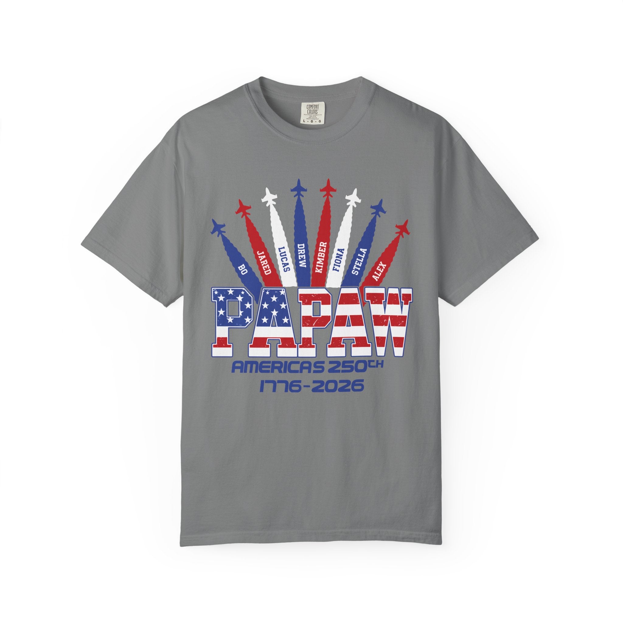 Custom Papaw 250th Anniversary T-Shirt — Patriotic Jet Tribute (1776–2026)