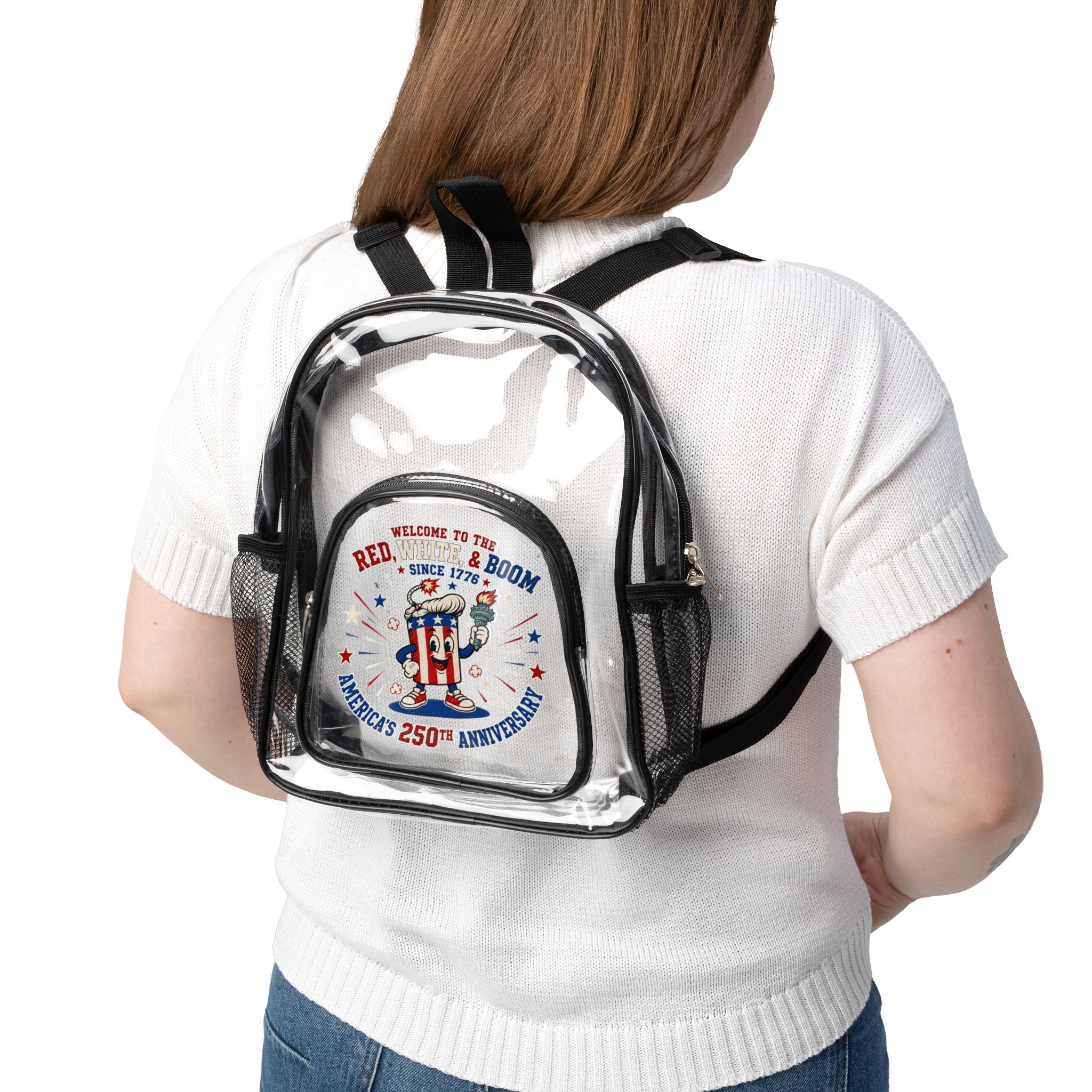 Clear Stadium Backpack — Transparent School & Game Day Bag with Front Logo Pocket