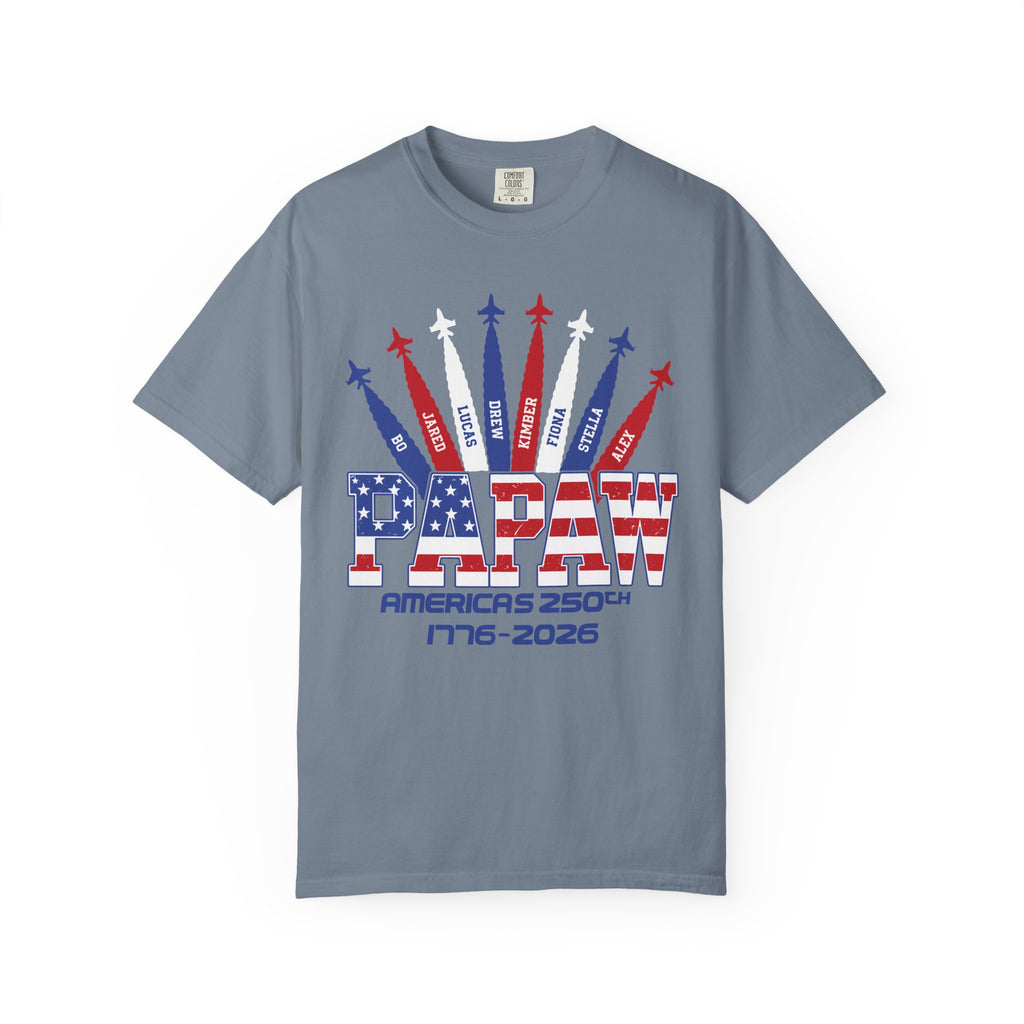 Custom Papaw 250th Anniversary T-Shirt — Patriotic Jet Tribute (1776–2026)