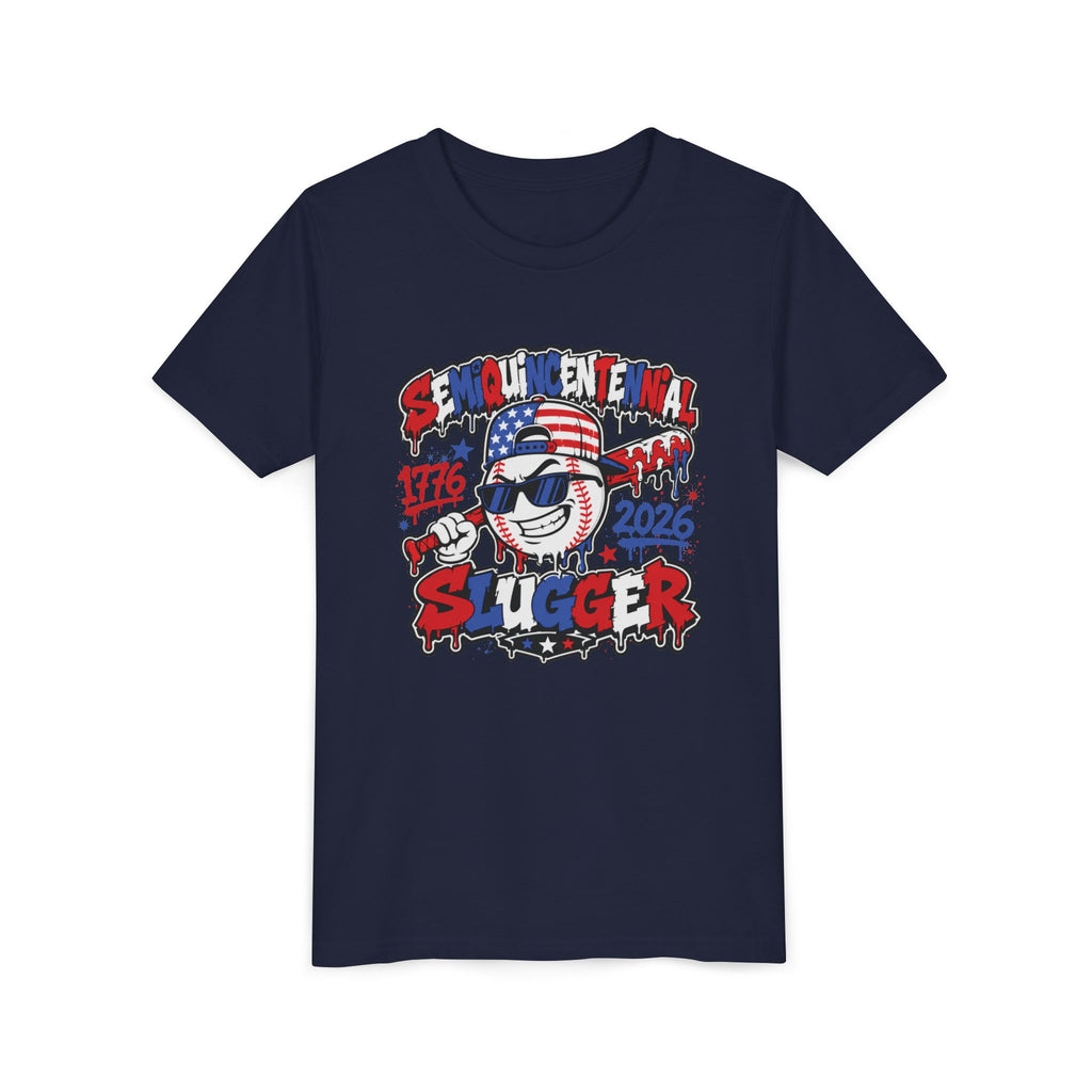 Youth Tee - 'Semiquincentennial Slugger 1776-2026' Patriotic 250th Anniversary Baseball Shirt