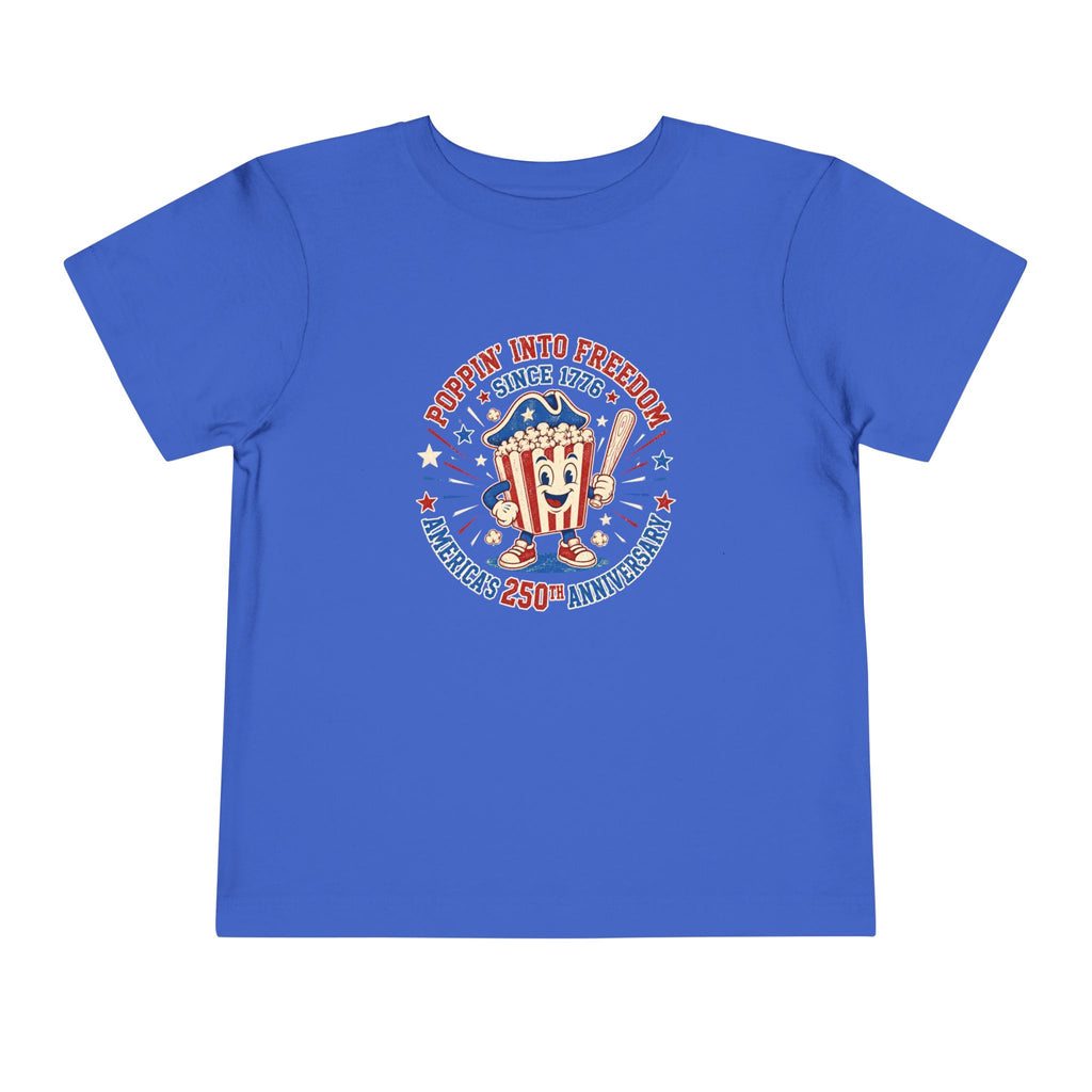 Retro Popcorn Toddler Tee — “Poppin’ Into Freedom” 250th Anniversary Patriotic Popcorn Graphic