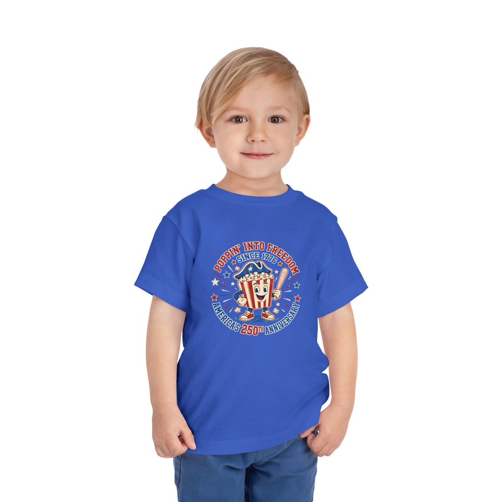 Retro Popcorn Toddler Tee — “Poppin’ Into Freedom” 250th Anniversary Patriotic Popcorn Graphic