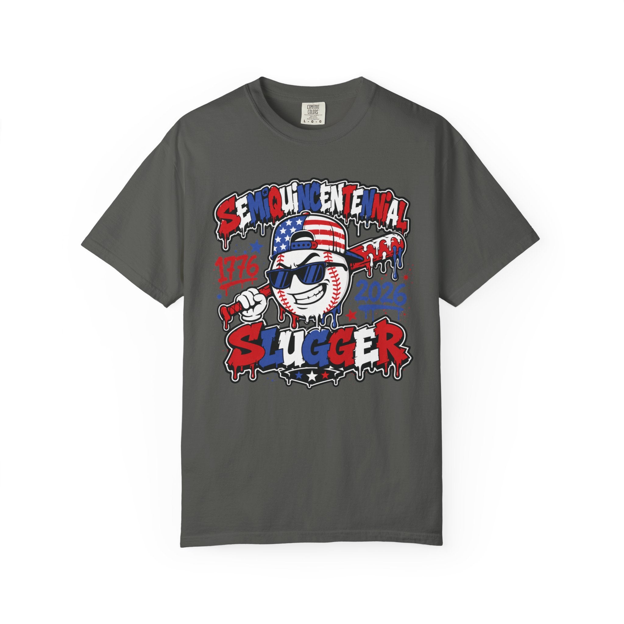 Semiquincentennial Slugger T-Shirt — 1776–2026 Patriotic Baseball Tee