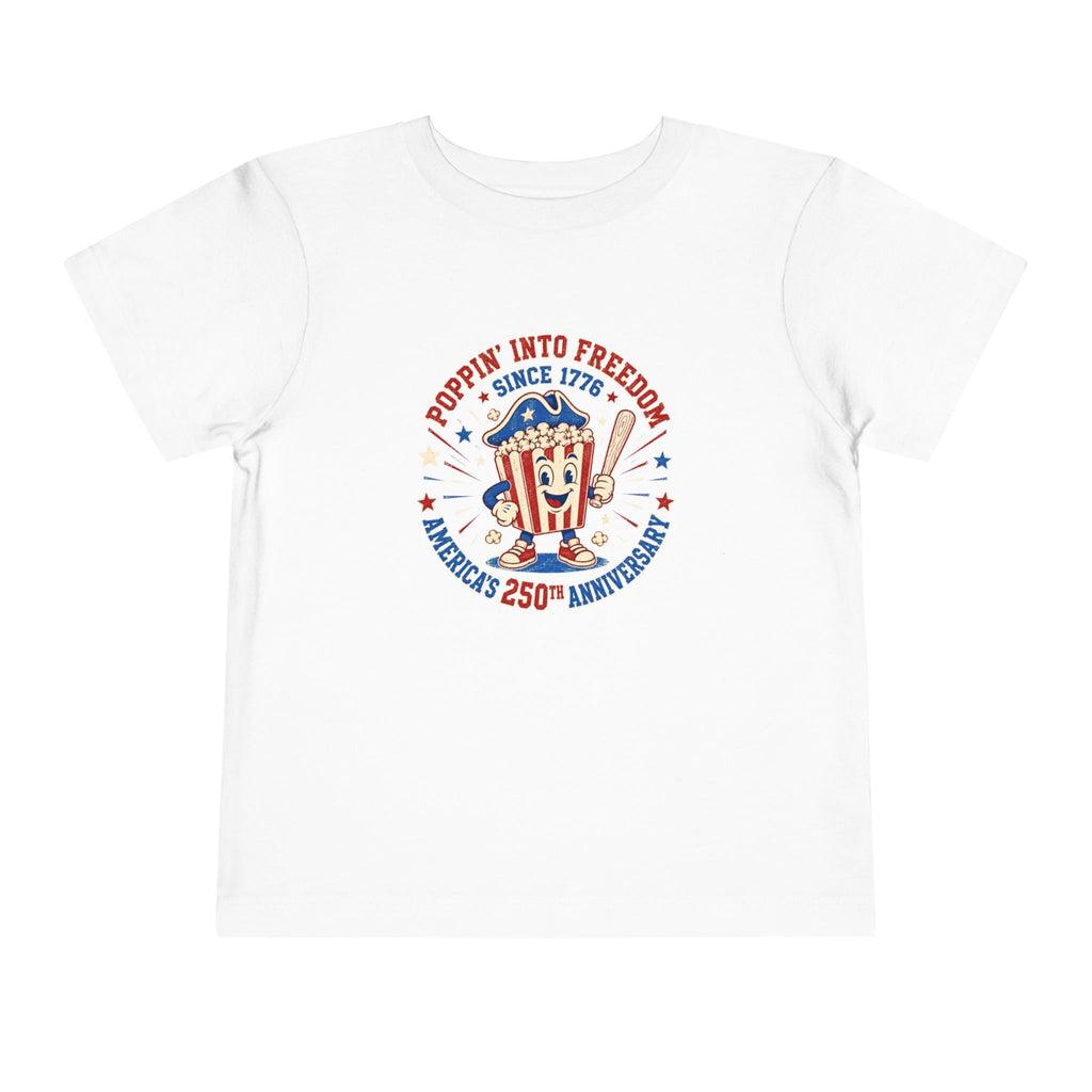Retro Popcorn Toddler Tee — “Poppin’ Into Freedom” 250th Anniversary Patriotic Popcorn Graphic