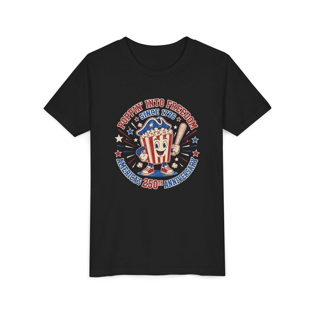 Youth Tee — "Poppin' Into Freedom" 250th Anniversary Patriotic Popcorn Shirt