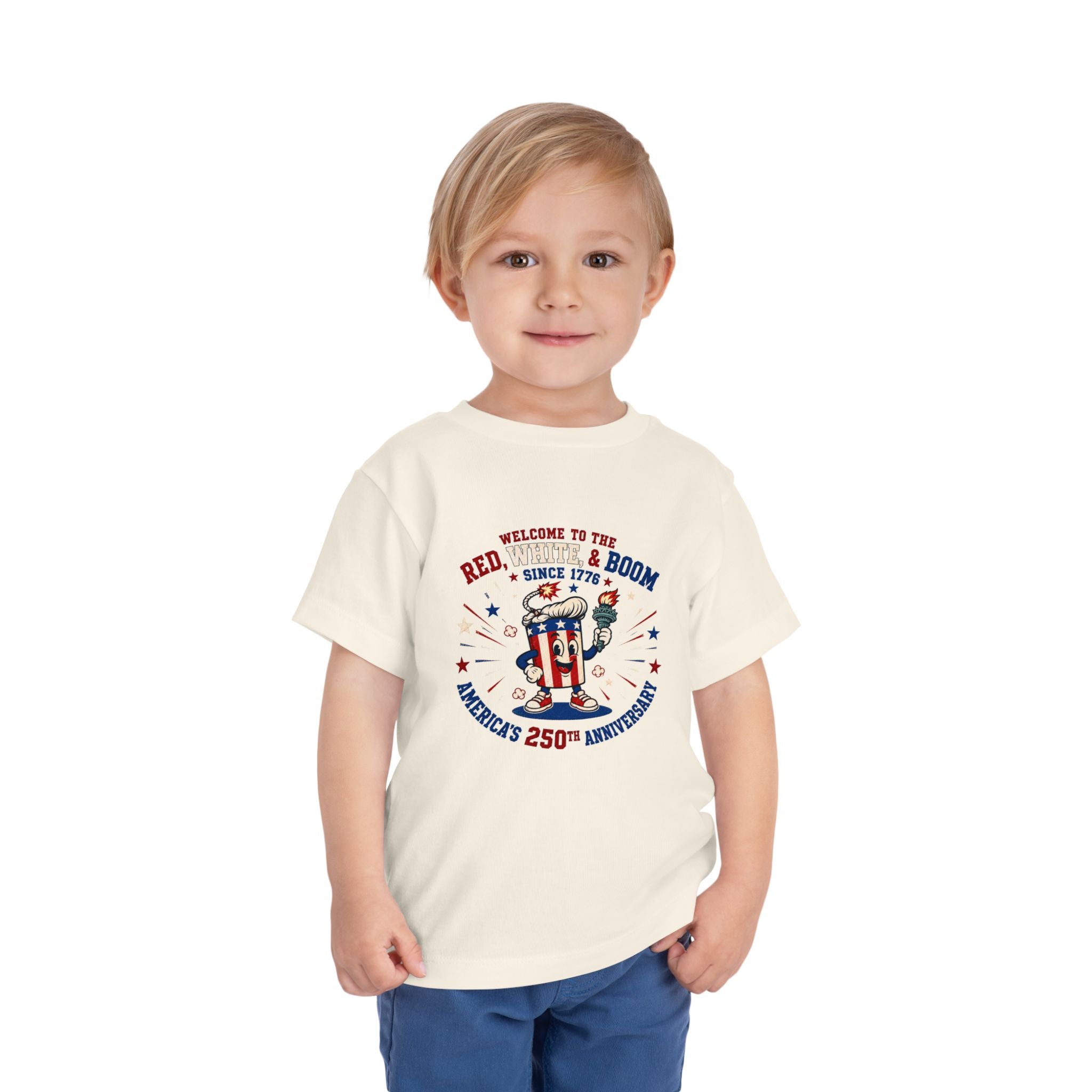 Toddler Tee - "Red, White & Boom" America's 250th Anniversary Patriotic Shirt