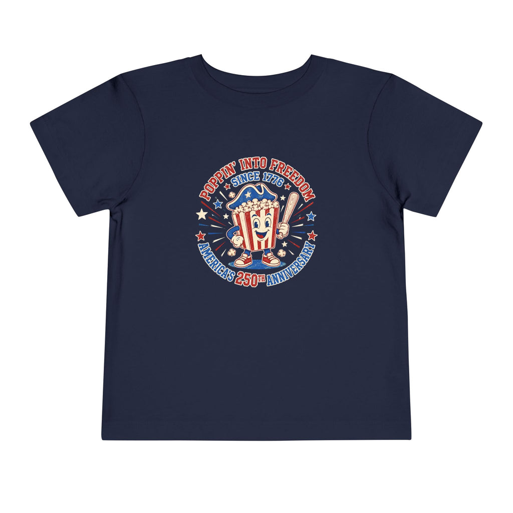 Retro Popcorn Toddler Tee — “Poppin’ Into Freedom” 250th Anniversary Patriotic Popcorn Graphic