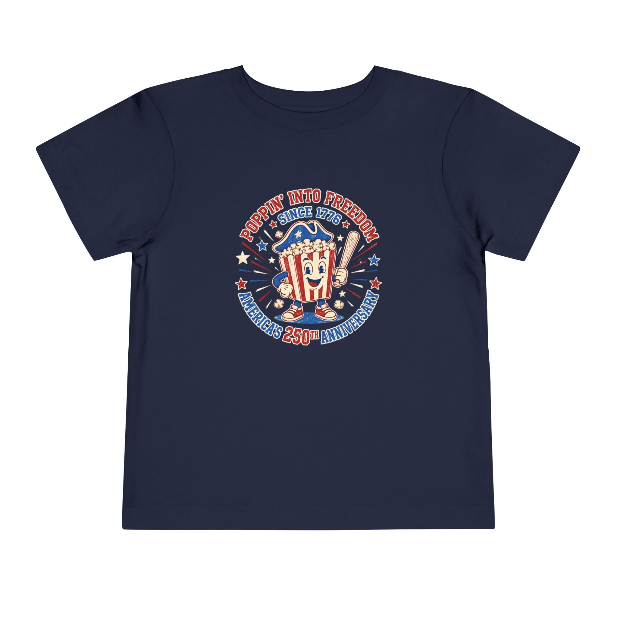 Retro Popcorn Toddler Tee — “Poppin’ Into Freedom” 250th Anniversary Patriotic Popcorn Graphic