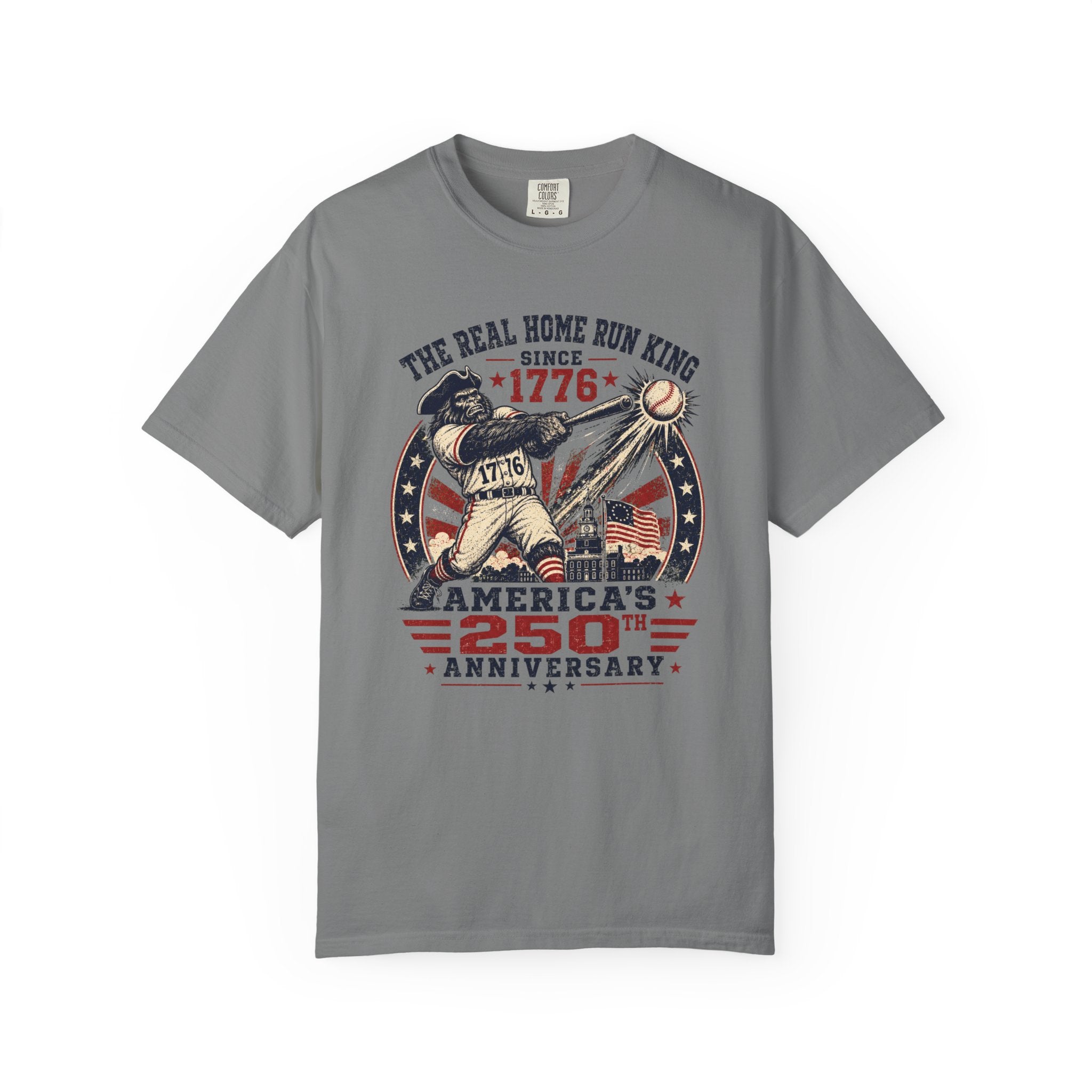 America 250th Anniversary Baseball T-Shirt – "The Real Home Run King Since 1776"